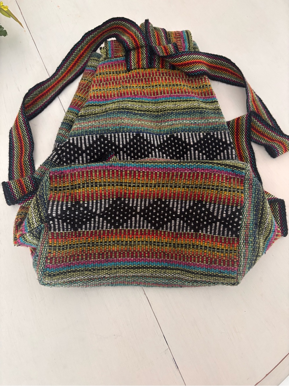 Handwoven Multicolor Boho Drawstring Backpack - Picture 3 of 5